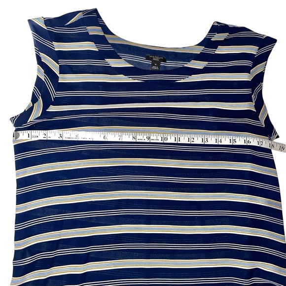 Ann Taylor’s Navy Ercu Mustard Striped Sleeveless Blouse Sz SP - Picture 2 of 5